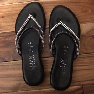 Black JOJO flip flop sandal with small diamonds